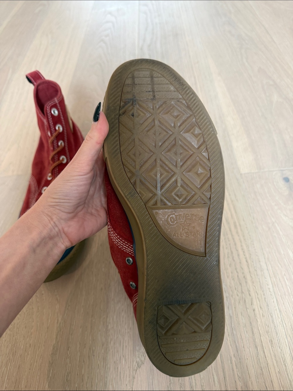 Converse Red Suede High-Top Moc Toe Sneakers - Picture 4 of 5
